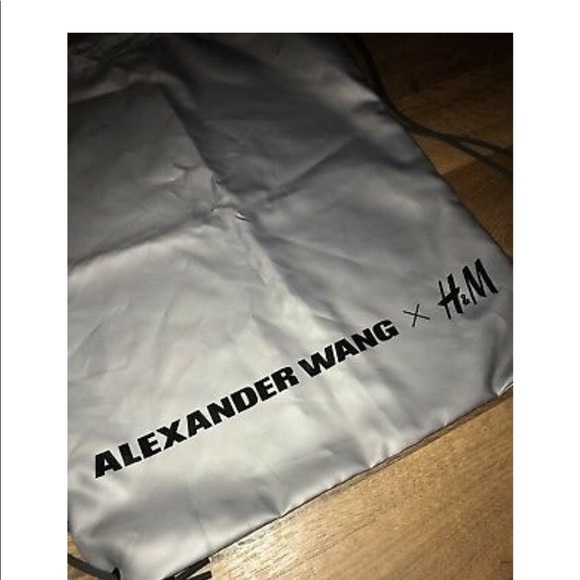 Alexander Wang X H&M Silver/Metallic Nylon Drawstring Backpack *RARE* - Picture 4 of 6